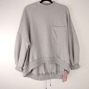 NWT NAP Loungewear Oversized Cotton Track Sweatshirt w/ Drawstring Waist in Fog